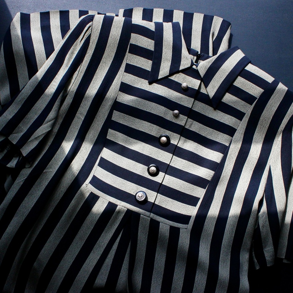 Danny & Nicole Vintage Striped Dress – Black & Beige, Size M